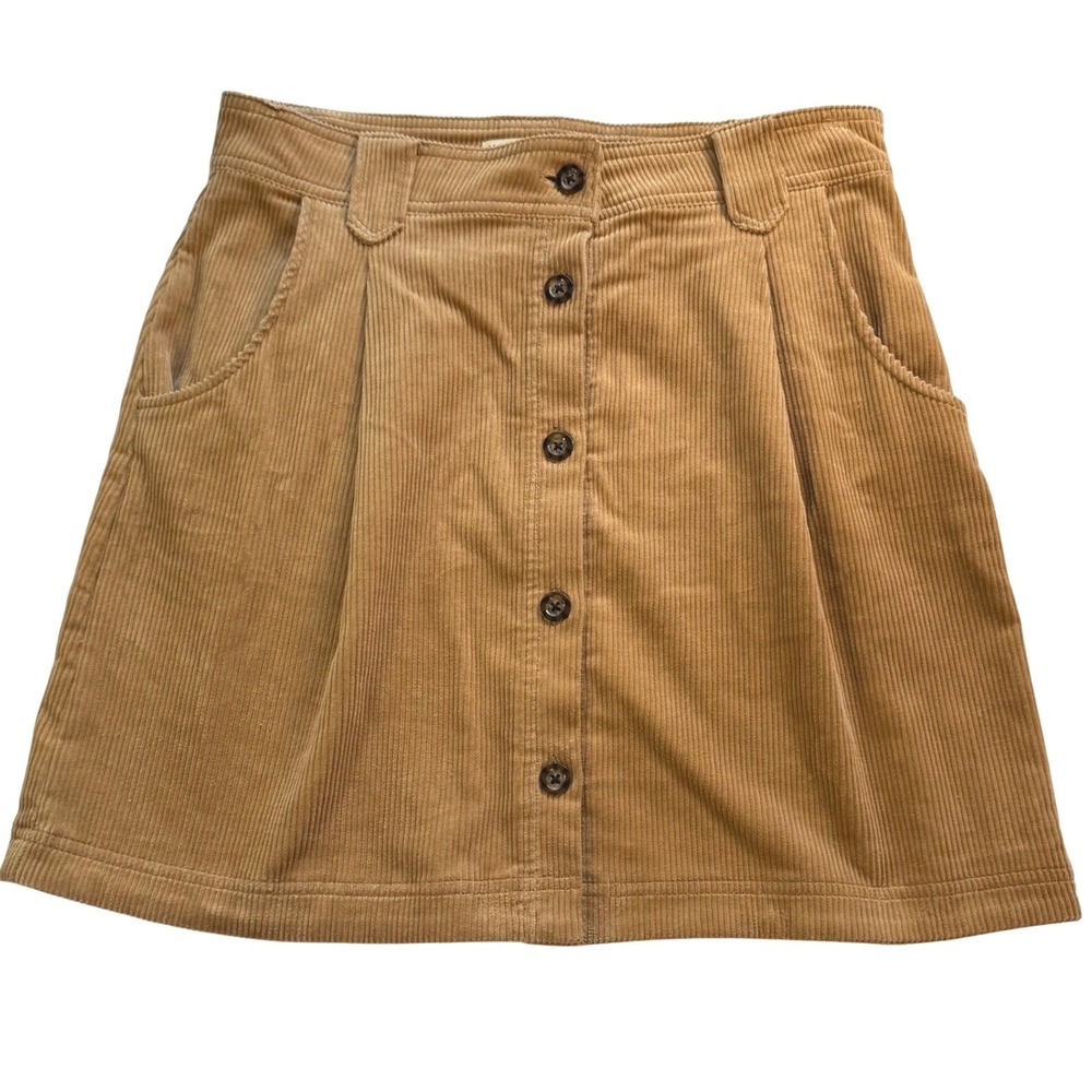 Corduroy Button Front Mini Skirt Organic Cottage Tan Twee Granola Womens Size 10
